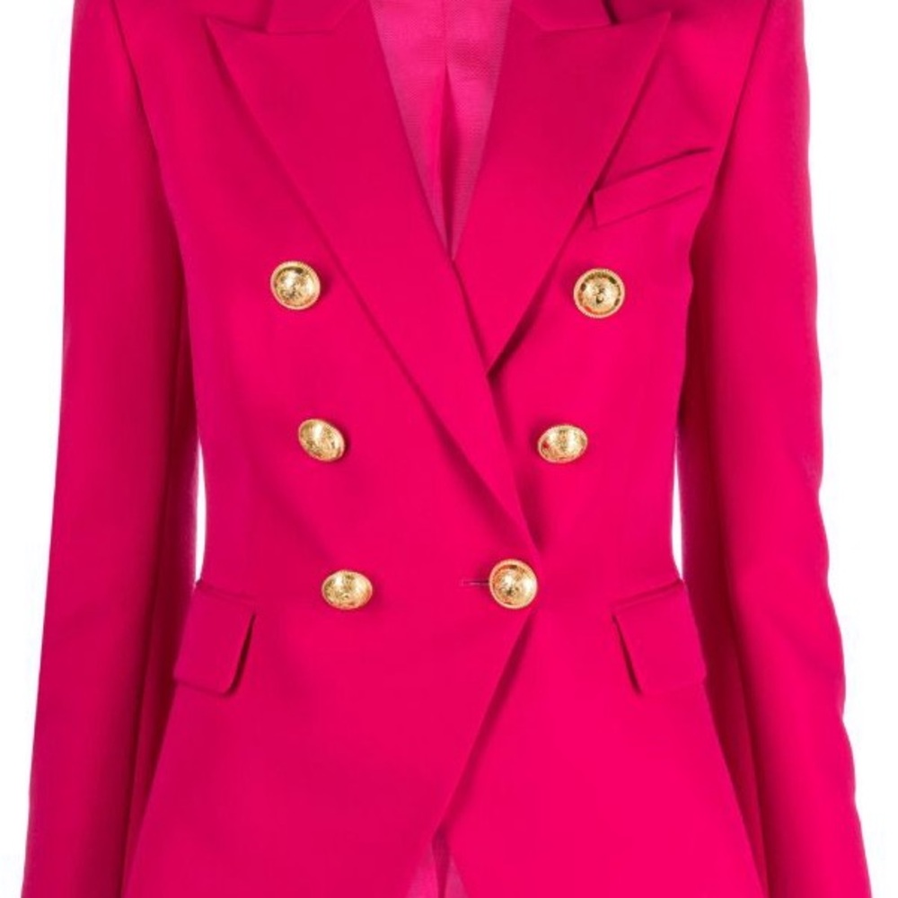 Balmain 100% Virgin Wool Pink Blazer with Gold Buttons